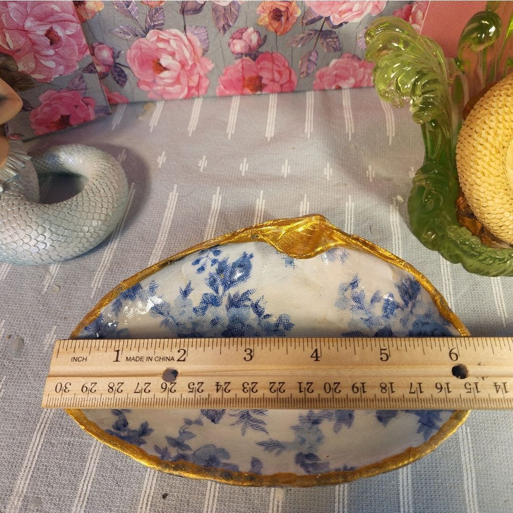 DECOUPAGE CLAM SHELL DECOUPAGE FLOWERS TRINKET DISH - Picture 7 of 11